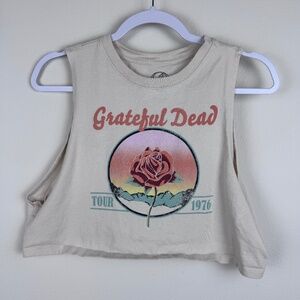 GRATEFUL DEAD Tour 1976 Cropped Beige Drop Side Tank Top Rose Graphic - Small